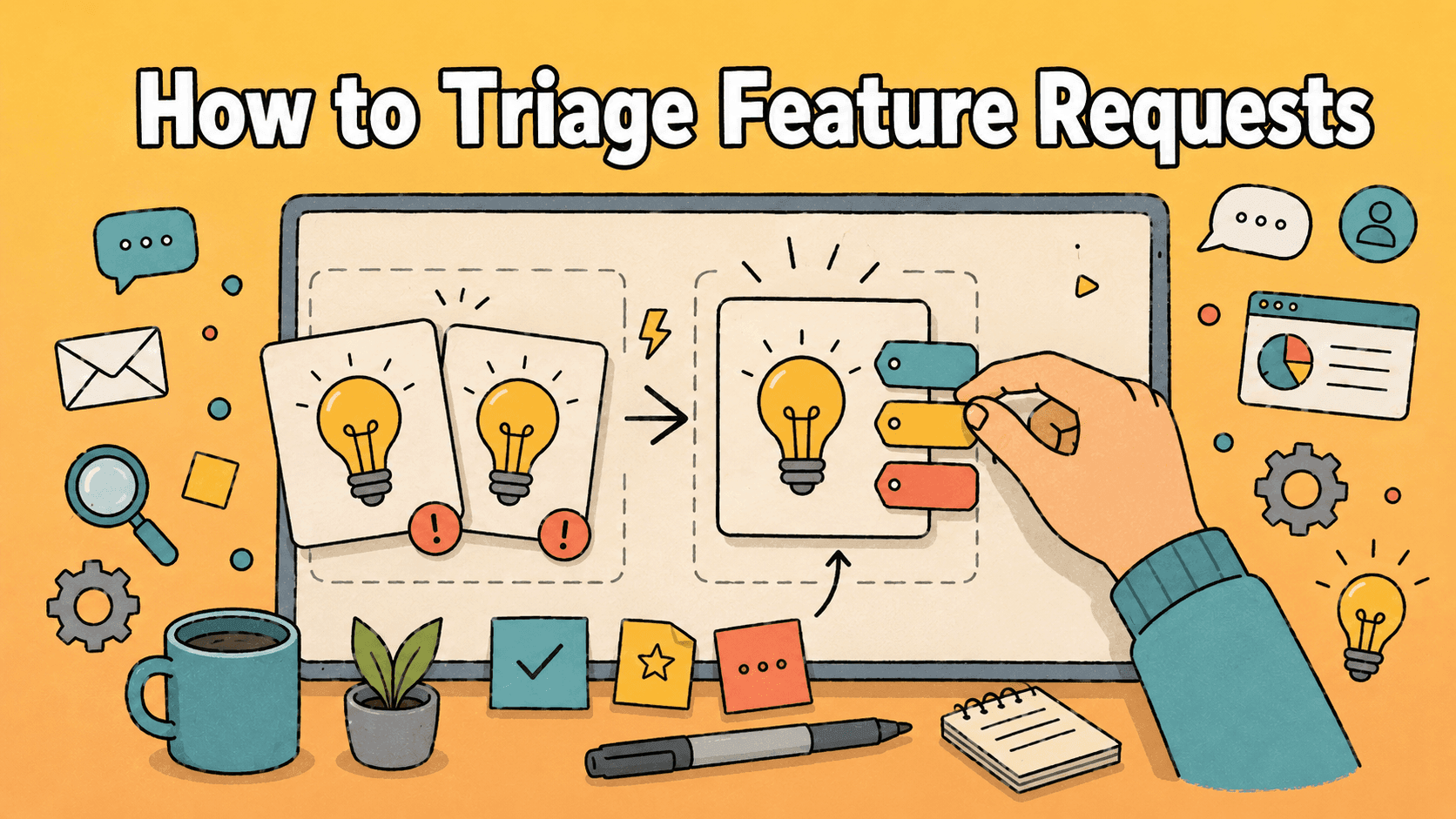 Triaging feature requests by merging duplicates and tagging by theme