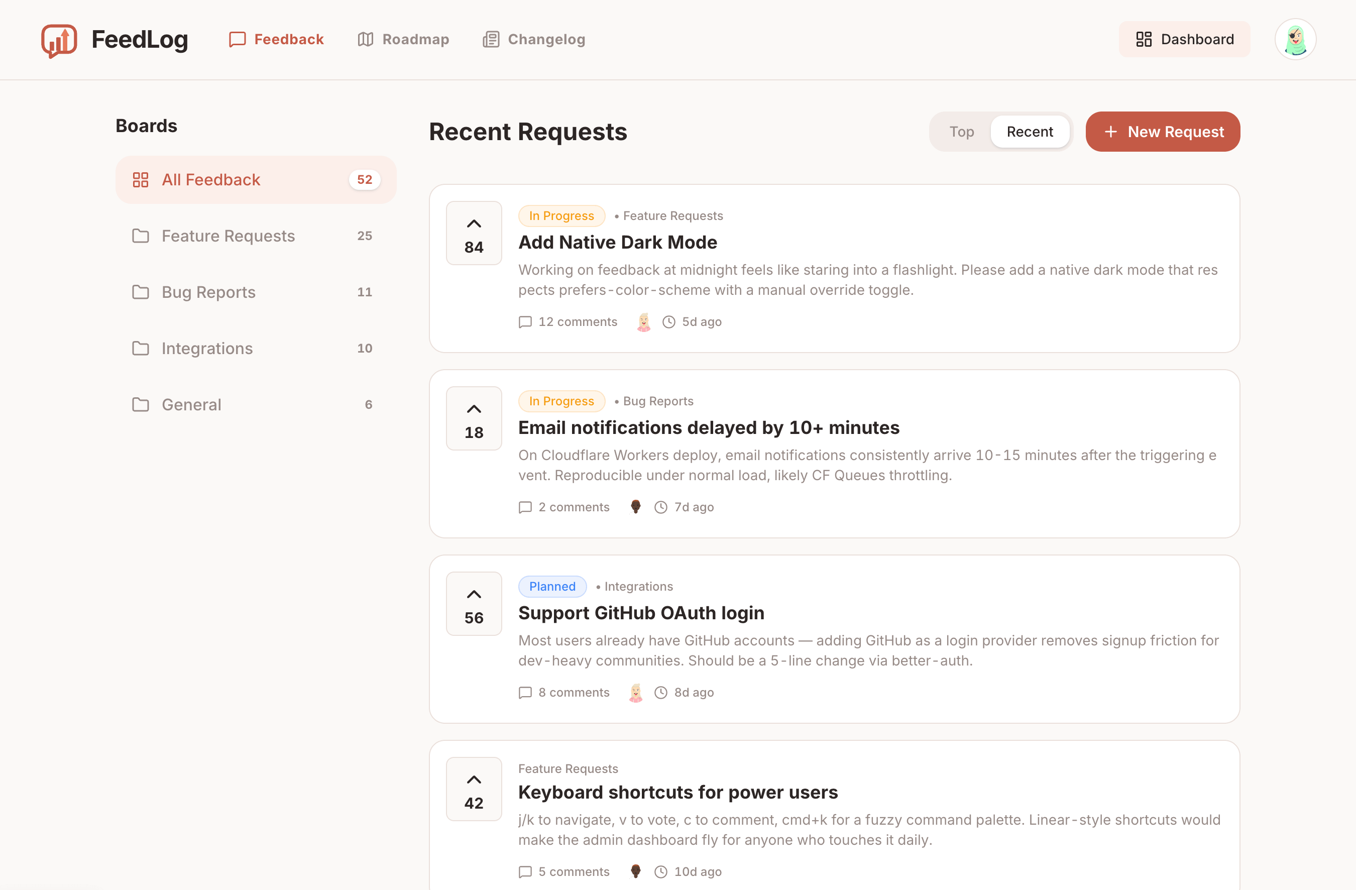 FeedLog feedback board — collect, vote, and prioritize feature requests
